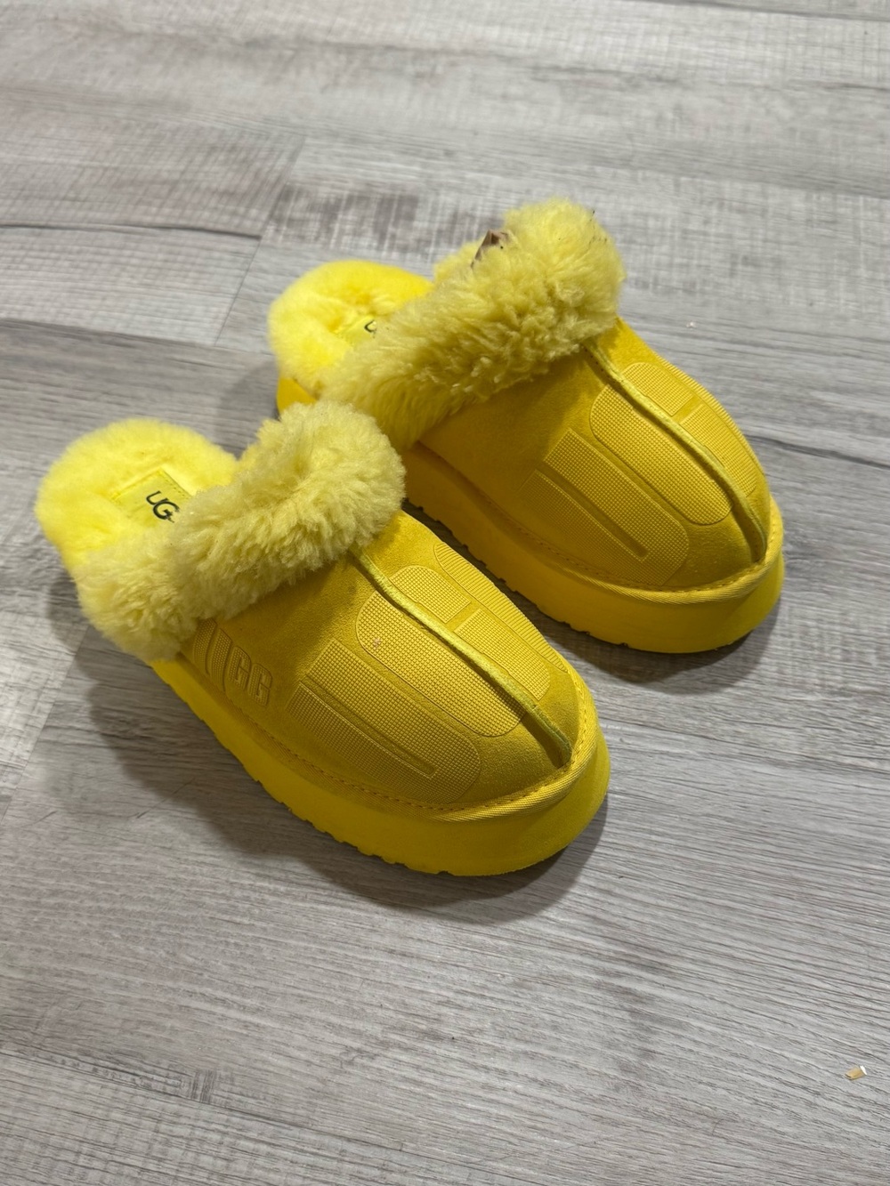 UGG Yellow Fuzzy Shearling Slip-On Slippers